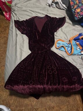 Ralph Lauren Deep Burgundy Velvet V-Neck Dress